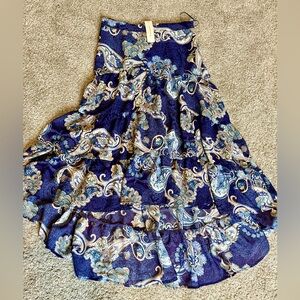 NWT Francesca's Collections Navy Paisley A-Line High Low Skirt